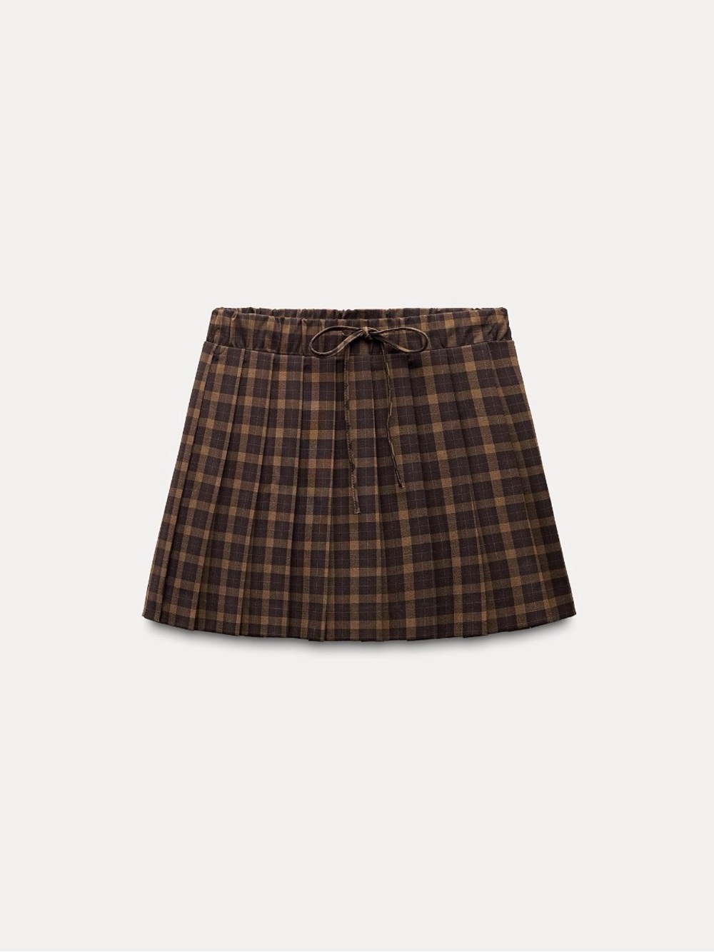 Zara Brown Plaid Pleated Mini Skirt